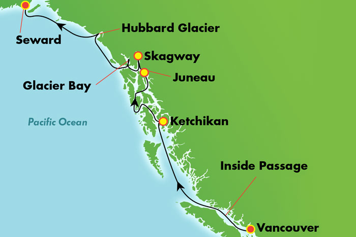 7-Day Alaska with Glacier Bay from Vancouver Cruise Map