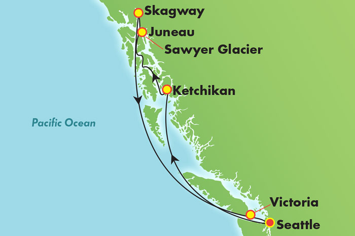 7-Day Awe of Alaska: Cruise Map
