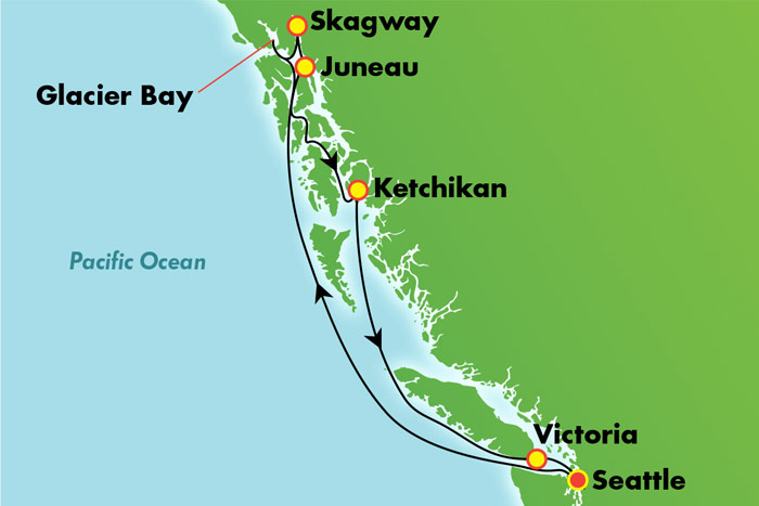 7-Day Awe of Alaska: Cruise Map