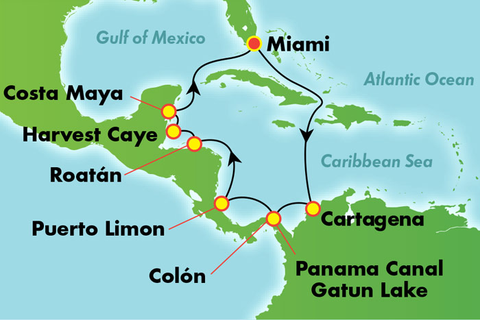 Panama Canal Cruise Route Map